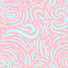 seamless pattern of wavy swirls in neon pastel pink and blue. associations: party, bubble gum, youth, neon, retro