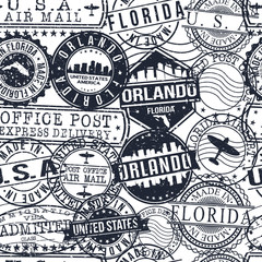 Orlando Florida Stamps. City Stamp Vector Art. Postal Passport Travel. Design Set Pattern.