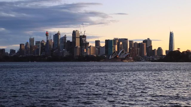4k sunset timelapse in Sydney city &ndash; waterfront of CDB on harbour.

