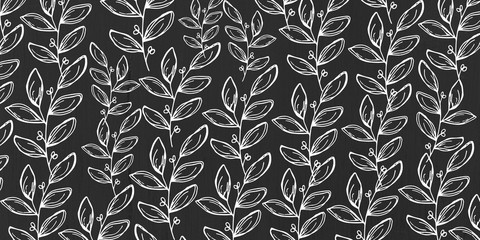 seamless pattern with black and white leafs