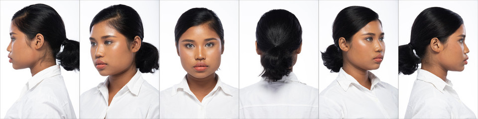 Asian Woman head shot portrait turn rear side back view turn 360