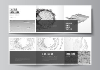 Vector layout of square covers templates for trifold brochure, flyer, magazine, cover design, book design, cover. Abstract 3d digital backgrounds for futuristic minimal technology concept design.