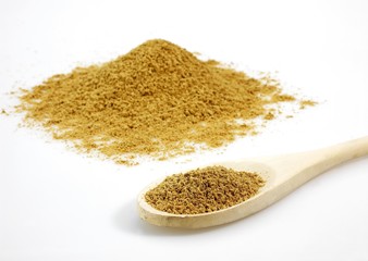 Ginger Powder, zingiber officinale against White Background