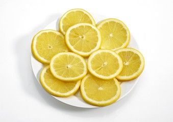Yellow Lemon, citrus limonum against White Background