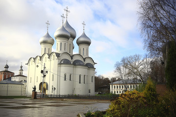 Fototapeta na wymiar Vologda church, Orthodox Christian church, Vologda monastery Russian North, pilgrims tourism