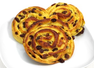 Pain au Raisin, Sweet bread against White Background