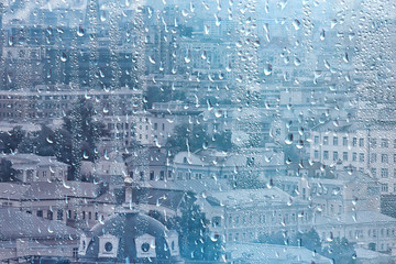 landscape rain weather in european city, abstract landscape background autumn europe old city tourism