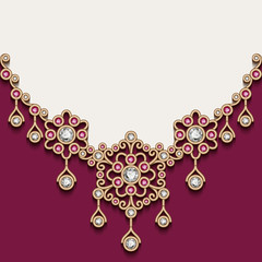 Vintage card with jewelry gold necklace