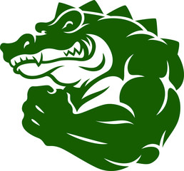 The mascot (crocodile) alligator shows the muscle - obrazy, fototapety, plakaty