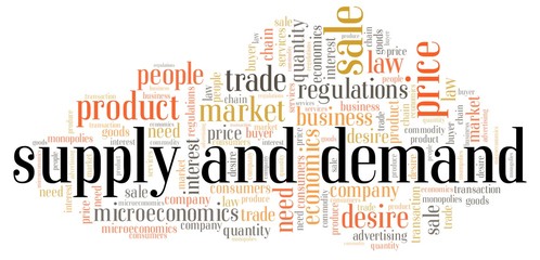 Supply and demand word cloud isolated on a white background.
