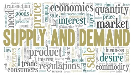 Supply and demand word cloud isolated on a white background.