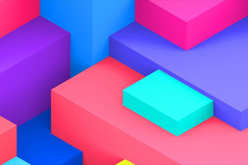 Abstract geometric cubic colorful background. isometric 3d render.