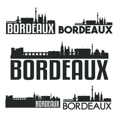 Fototapeta na wymiar Bordeaux France Flat Icon Skyline Vector Silhouette Design Set Landmark Logo.