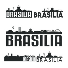 Brasilia Brazil Flat Icon Skyline Vector Silhouette Design Set Landmark Logo. - obrazy, fototapety, plakaty