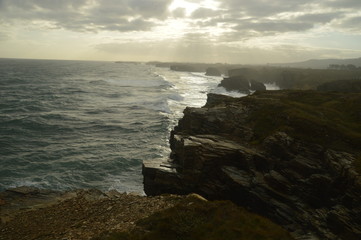 Sunrise over the dramatic Playa de las Catedrales aka As Catedrais Beach in beautiful Galicia in Northern Spain