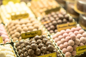 Delicious sweets on the show window