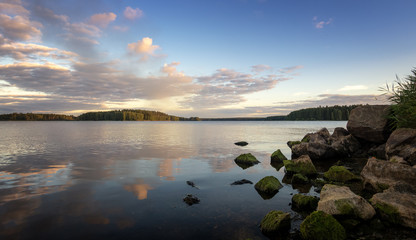 Fototapeta na wymiar summer panorama of the Ural river in the evening on Russia, Ural, August