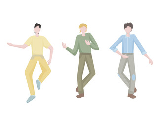 Fototapeta na wymiar young men dancing at a disco. Happy cheerful and carefree characters. It's time for friends to relax. Dance moves, activity, entertainment. Flat design