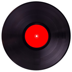 Vinyl 33rpm record with red label. With clipping path.