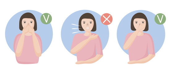 How to sneeze or cough properly, to prevent the spread of viruses. you have to close your mouth with hand. people with a cold and a disease sneeze. Preventive measures against coronavirus infection.