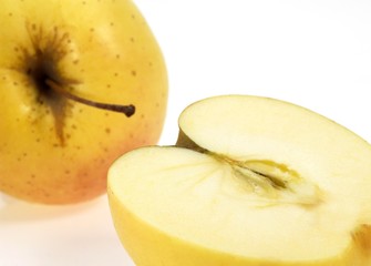 Golden Apples, malus domestica against White Background