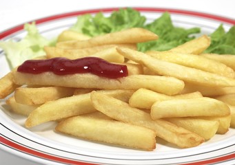 French Fries and Tomato Sauce inn a Plate