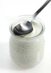 Pot of Yogurt against White Background