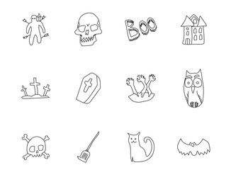halloween hand drawn linear vector icons isolated on white background. halloween doodle icon set for web and ui design, mobile apps and print products