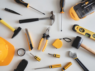 handyman tools on white table