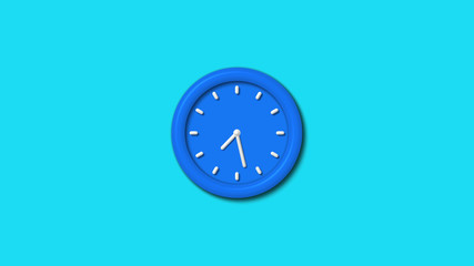 Amazing aqua color 3d wall clock icon on cyan background,12 hours clock icon