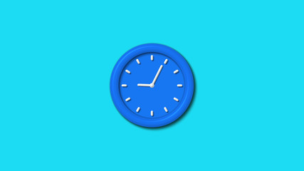 Amazing aqua color 3d wall clock icon on cyan background,12 hours clock icon