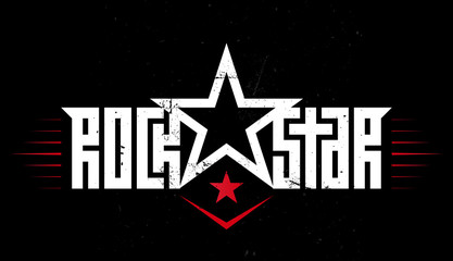 Rock star - music poster with original lettering and stars. Rockstar - t-shirt design. T-shirt apparels cool print.
