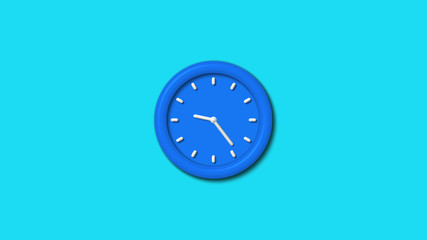 Aqua color 3d wall clock icon on cyan background,3d clock icon