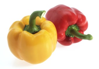 Sweet Red and Yellow Pepper, capsicum annuum against White Background