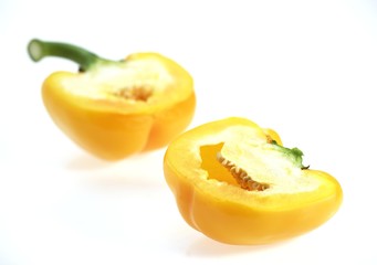 Sweet Yellow Pepper, capsicum annuum against White Background