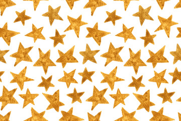 Watercolor illustration of celestial bodies. Seamless pattern with hand drawn stars. Template for space banner or poster. Astronautics elements.