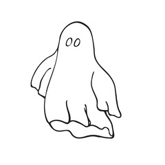 Ghost horror.Vector illustration for the cheerful  holiday Halloween.Decorative element for party. Isolated object on white background in Doodle style.Clipart for postcard, invitation, textiles.