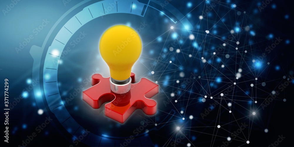 Poster 3d rendering led light bulb with power sign