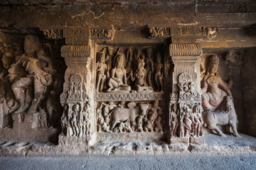 Relief carvings at Kailash Temple, Ellora