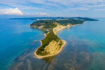 Turquoise sea among the mountains. Incredible landscape of the coast. Beautiful blue sea. Incredible Albania.