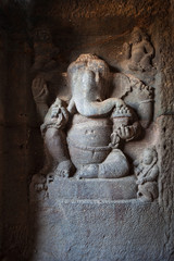 Fototapeta na wymiar Ganesha carving at Kailash Temple, Ellora