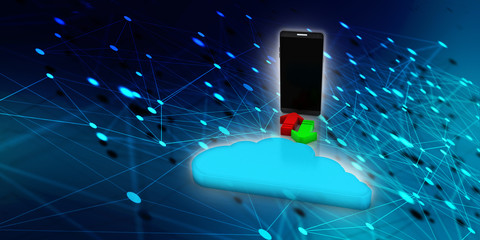 

3d illustration uploading downloading arrow with mobile