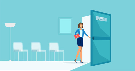 Vector of a business woman entering an office for job interview