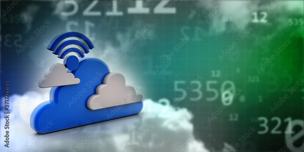 Poster 3d rendering cloud online storage icons with wifi