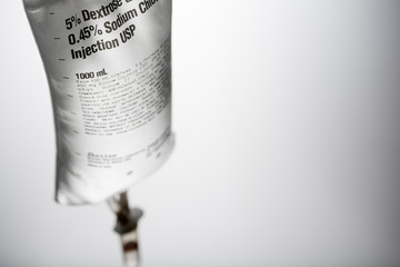 Saline bag on awhite background.