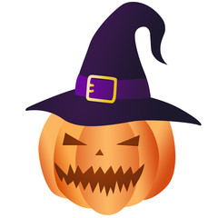 Halloween pumpkin wearing hat. Isolated on white background ,3d illustration