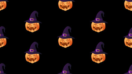 pumpkin wearing hat seamless cartoon on black background , illustration concept