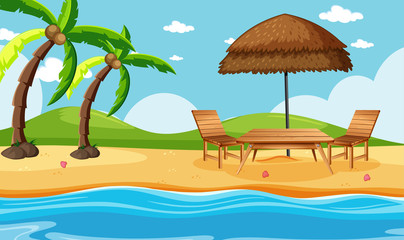 Fototapeta na wymiar Summer beach with coconut trees scene