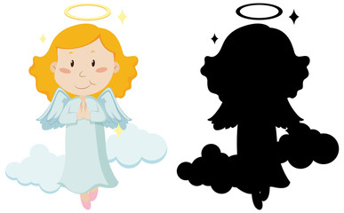 Cute angel with its silhouette