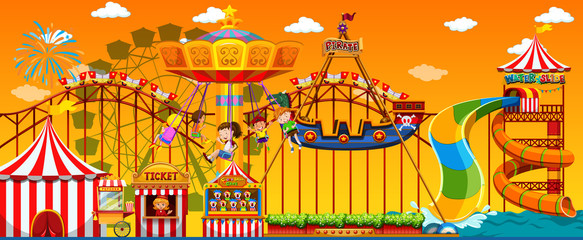 Obraz premium Amusement park scene at daytime with yellow sky